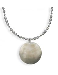 MMA Silver - 16 inch+2 inchExtension Cultured Freshwater Pearl and Shell Necklace