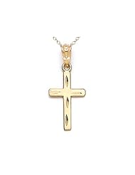 14kt Yellow Gold Medium Diamond Cut Cross Pendant - Chain Included