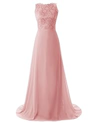 High-Neck Chiffon Backless Lace Flowy Sleeveless Evening Dress/Bridesmaid Dress/Prom Dress 