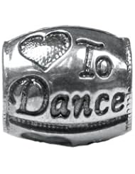 Genuine Zable (TM) Product. 925 Sterling Silver "I Love To Dance" Heart Bead Charm. 100% Satisfaction Guaranteed.