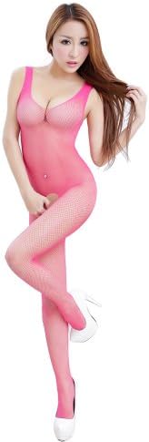 New Sexy Rose Lingerie Open Crotch Fishnet Suspender Bodystocking Nightwear (Rose)