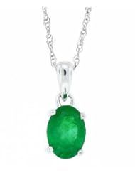 0.60Ct 7X5MM Oval Genuine Emerald Pendant in 14Kt White Gold w/chain(A Quality)
