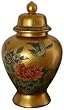 Traditional Personal Friend Gifts - 12" Chinese Lacquered Porcelain Decorative Temple Jar - Gold Leaf