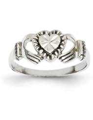 Genuine IceCarats Designer Jewelry Gift 14K White Gold Child&apos;s Polished & Diamond-Cut Claddagh Ring Size 4.00
