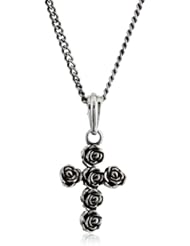 King Baby 22" Curb Link Chain with Rose Cross Sterling Silver Pendant Necklace