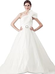 Fitted Crystal One Shoulder Tulle  Dress with a Chapel Train 