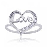 White Gold Love Heart Ring w/ Genuine Diamonds Sz 7