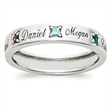 Sterling Silver Engraved Name & Birthstone Mothers Solitaire Ring