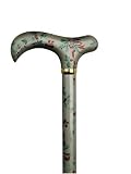 Walking Cane-Red holly berries This walking stick cane has a derby handle and maching print high gloss hardwood shaft. This walking aid has a weight capacity of 250 pounds and 36 inches long.