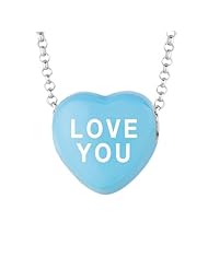 Sterling Silver 14mm Blue enamel Sweethearts LOVE YOU Heart Pendant