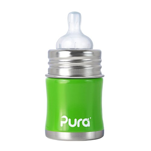 Pura Kiki 5-Ounce Stainless Steel Infant Bottle with Slow Flow Nipple, Green