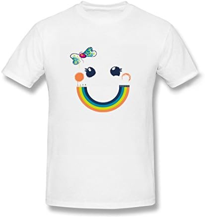 UIZO Men's Cotton T-shirt Tee Cute Pencil Rainbow Smiley Bow Short Sleeve,White,Size M
