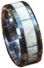 Mens Tungsten Real Whitetail Deer Antler Ring with Beveled Edge, Comfort Fit, 8mm, Size 11