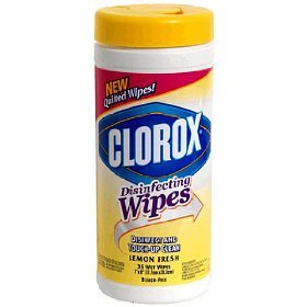 Clorox Lemon Scent Disinfecting Wet Wipes, Cloth, 7 x 8, 35 Wipes per Canister