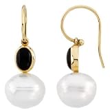 14K Yellow or White Gold Paspaley South Sea Cultured Pearl and Onyx Earrings - Various Sizes