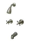 IMAGE OF Kingston Brass KB248AX Twin Handle Tub and Shower Faucet with Decor Cross Handle, Satin Nickel