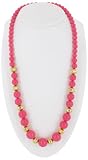 Genuine Lucite Graduated Bead Gold Plated Necklace 30" Long Hot Pink