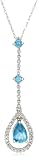 10k White Gold Blue Topaz and Diamond Drop Pendant