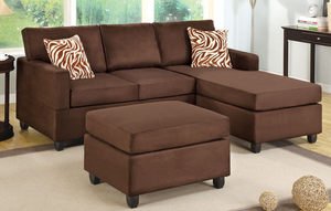 3 Pieces Sectional Sofa In Microfiber Plush Chocolate By Poundex