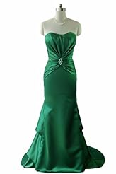 Strapless Basque Corset   Waistline Mermaid Lace Satin Prom Dress 