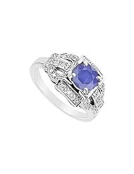 Sapphire and Diamond Ring 14K White Gold - 1.25 CT TGW