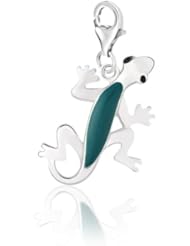 Sterling Silver Lizard Charm with Green and Black Enamel Detailing