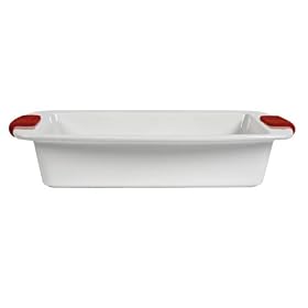 Ethos Hells Kitchen White Roaster with Red Silicon Handles, 34.5 cm