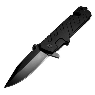 Survival Black S. Steel Spring Assisted Open Rescue Glass Breaker Folding Knife w/ Pocket Clip Sheath