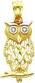 14K Two Tone Gold Owl Charm