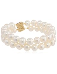 White Freshwater Cultured AA-Quality Pearl (8.5-9mm) Double-Row Bracelet with 14k Yellow Gold Clasp