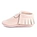 Fringe Baby Moccasins (Italian Leather) Baby Moccasins Soft Sole Baby Shoes Newborns, Infants & Toddlers - Handmade Genuine Leather Baby Moccasins Fringes Boys & Girl (Pale Pink, Numeric_1_Point_5)