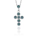 10k White Gold Blue Diamond Cross Pendant (1/8 cttw), 18"