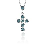  : 10k White Gold Blue Diamond Cross Pendant (1/8 cttw), 18"