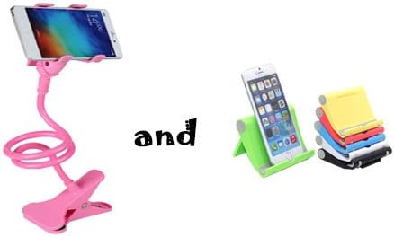 eShopMind Universal Cell Phone Clip Holder Bracket Flexible Long Arms for iPhone, GPS Devices, Fit On Desktop Bed Mobile Stand for Bedroom, Office, Bathroom, Kitchen - Pink