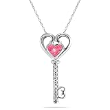 31s8Bi J8PL. SL160  10k White Gold & Pink Enamel Key Pendant , 18