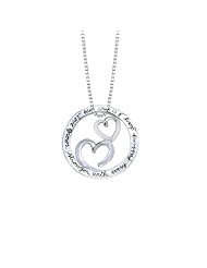 Sterling Silver "My Love Grows Stronger with Every Passing Day" Two Open Hearts In A Circle Pendant Necklace, 18"