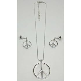 Beautiful Rhinestone Peace Sign Necklace Earrings Set