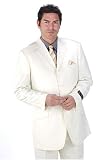 Men's Super 140's Merino Wool Single Breasted 4 Button Cream Pinstripe Dress Suit Wide Leg
