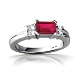 14K White Gold Emerald-cut Created Ruby Ring Size 6.5