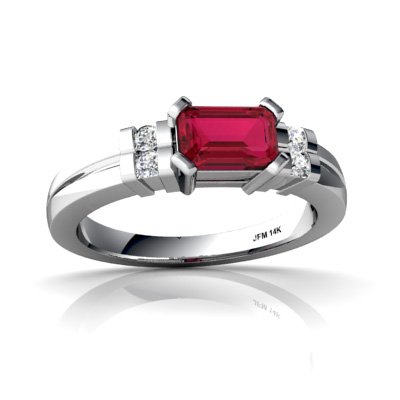 14K White Gold Emerald-cut Created Ruby Ring Size 6.5