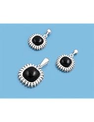 Sterling Silver Onyx Embossed Square Earring Pendant Set