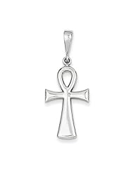 14K White Gold High Polished "Eternal Life" Ankh Cross Charm Pendant