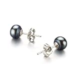 PearlsOnly Black 6-7mm AA Freshwater Pearl Earring Set-Sterling-Silver-Posts