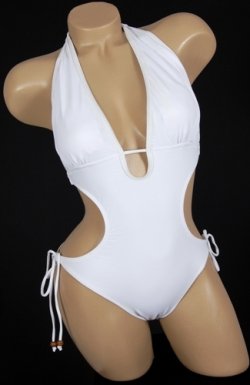 Sexy Trendy Swimwear 2008 Hottest Style Monokini 1 One Piece Solid White Tie Side Swimsuit