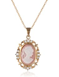Sterling Silver Created White Sapphire and Pink Cameo Pendant Necklace