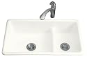 KOHLER K-6625-0 Iron and Tones Smart Divide Kitchen Sink, White