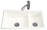 KOHLER K-6625-0 Iron and Tones Smart Divide Kitchen Sink, White