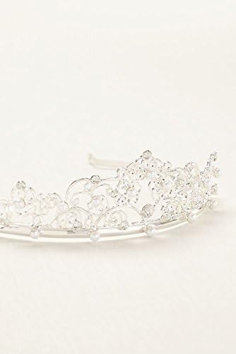 Silver Tiara with Metal, Rhinestones,and Pearls Style 10266, Silver