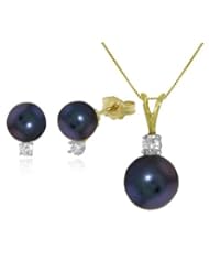 14k Pearl with Diamond Necklace and Stud Earring Set