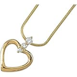 14K Yellow Gold Diamond Heart Pendant On 18 Inch Round Snake Chain